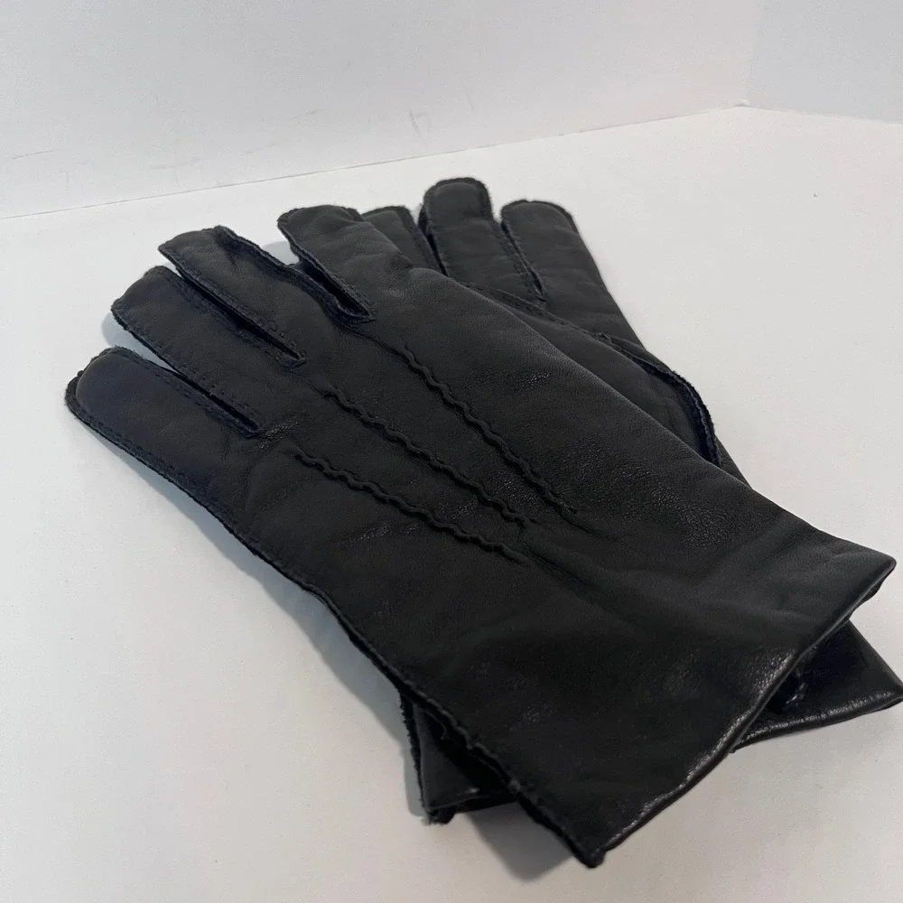 Daniel Hays Black Leather Gloves Acrylic Knit Lining Womens‎ Size M